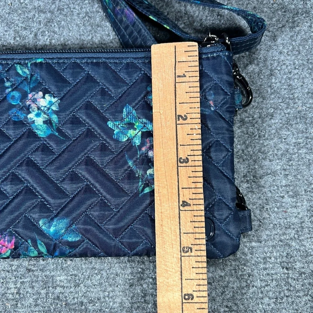 Lug‎ Peekaboo Convertible Crossbody Bag Blue Floral Zip Pockets Quilted RFID